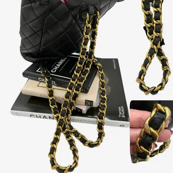 Authentic Chanel Vintage Black Duma Leather Quilted Mini backpack with 24k - Picture 8 of 13